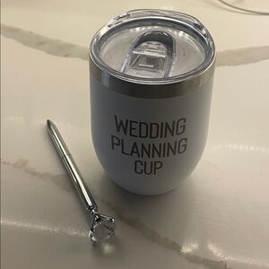 White Wedding Planning Cup with Silver Pen